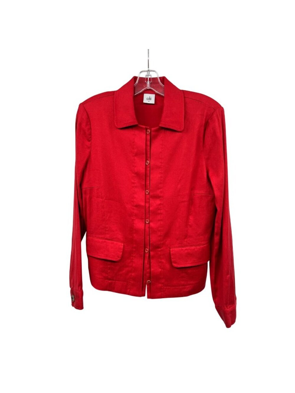 Cabi Womens Button Up Blazer Linen Blend Shoulder Pads Orange Red Size Medium